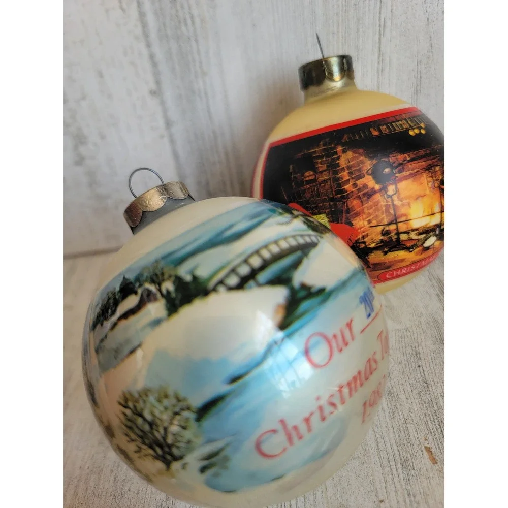 Hallmark vintage Christmas at home together glass ball ornament Xmas set